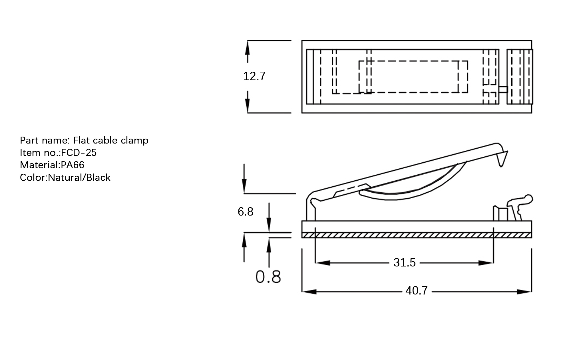 Plastic Flat Cable Clamp FCD-25